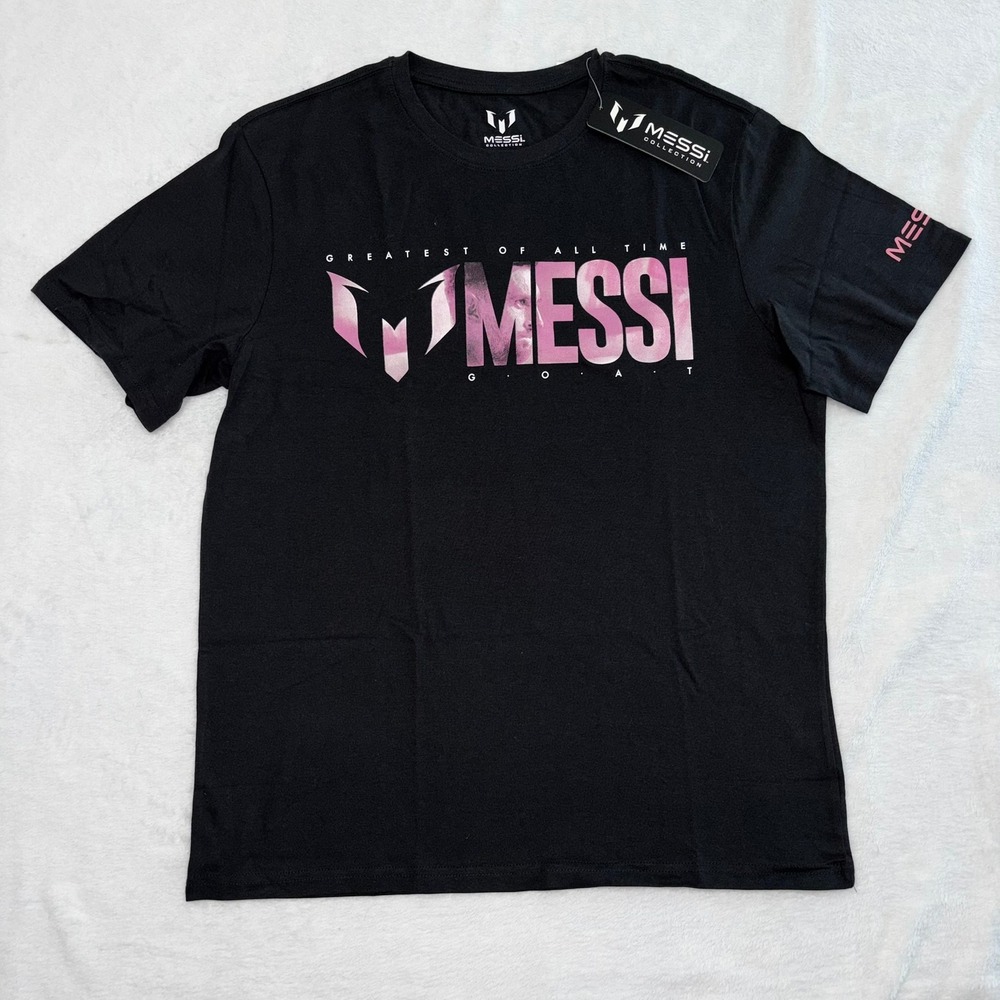 Messi Collection Mens GOAT Greatest of All Time Graphic T-Shirt Black Pink Large